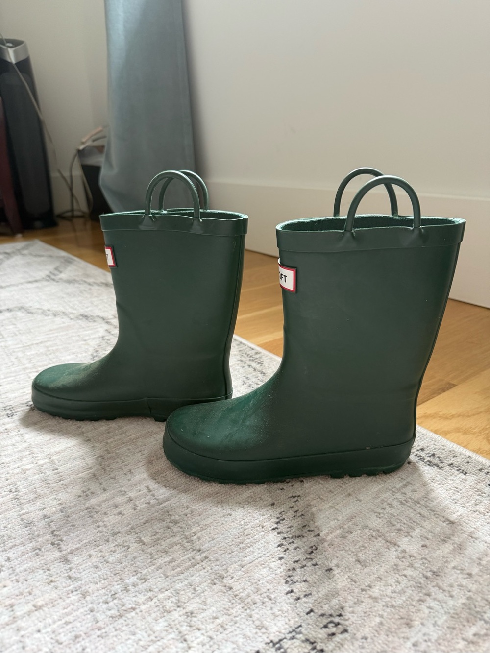 Kids Waterproof Rain & Snow Boots with Easy Pull Handles - Dark Green